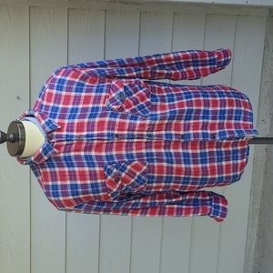 IRON AND RESIN Flannel Blue‎ Red White Plaid Cotton USA Sz XXL Long Sleeve Shirt